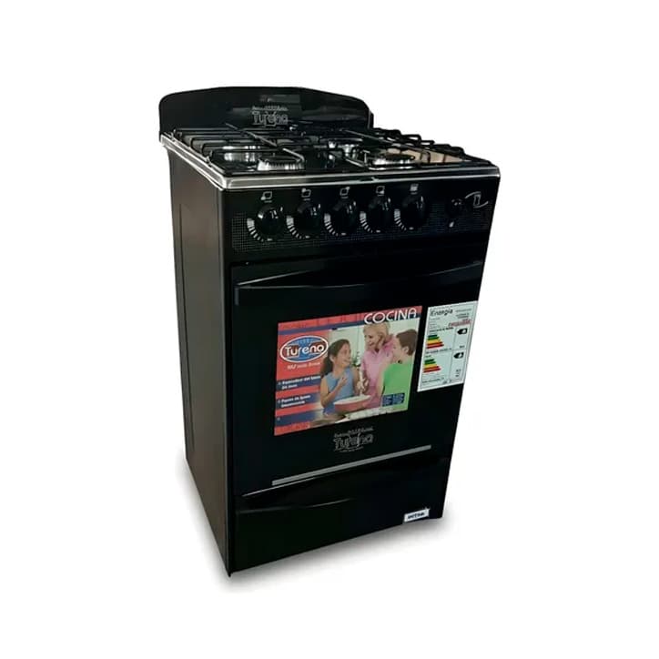 Cocina familiar negra con acero 55 cm con válvula de seguridad y visor - Turena