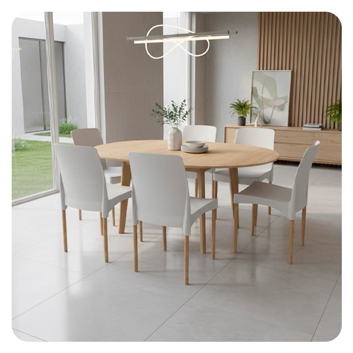 Juego de mesa + 4/6 sillas Skara extensible gacela muebles