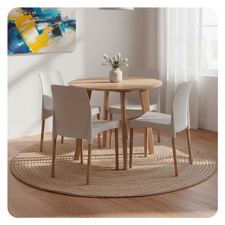 Mesa de comedor Skein + 4 sillas negras o blancas Gacela Muebles