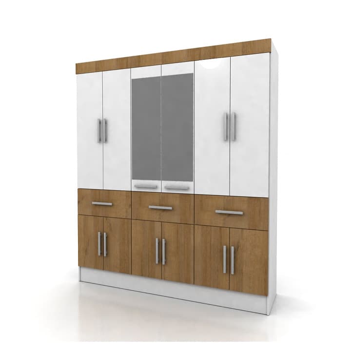 Placard Komo con espejos, 12 puertas, 3 cajones y estantes gacela muebles
