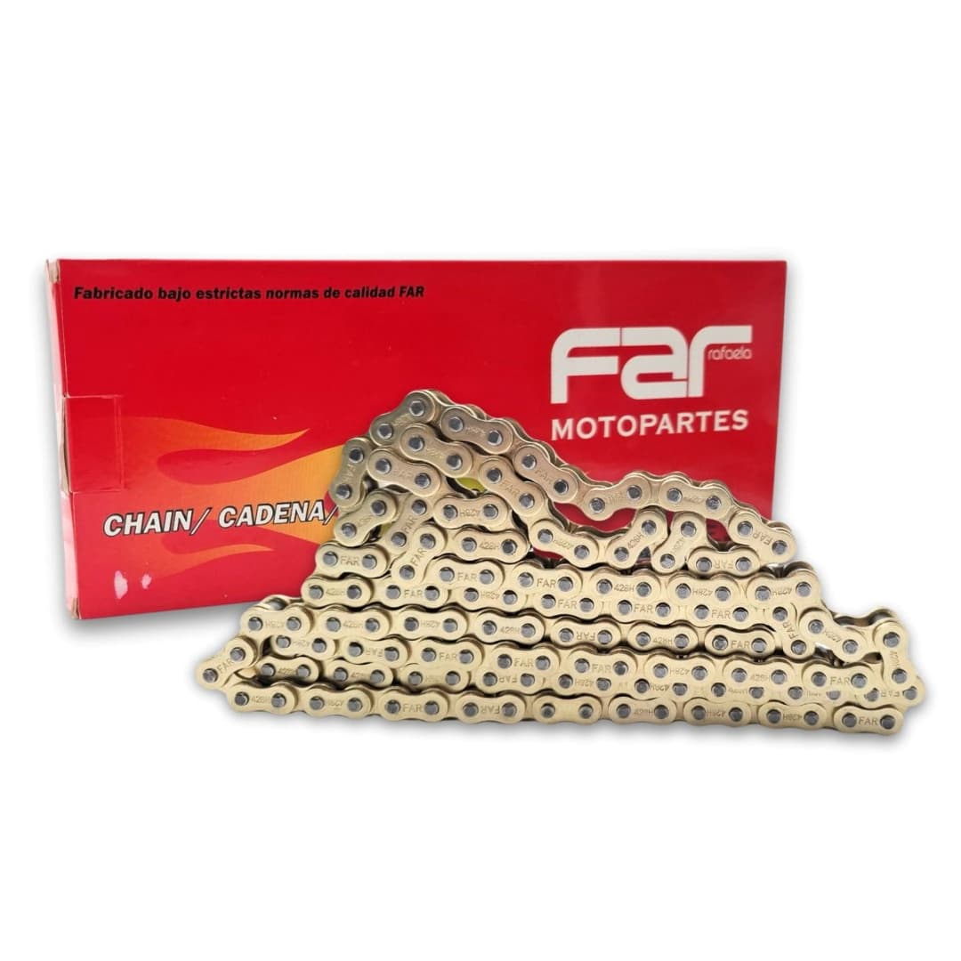 CADENA DE TRANSMISION 428H X 130 DORADA FAR far motopartes
